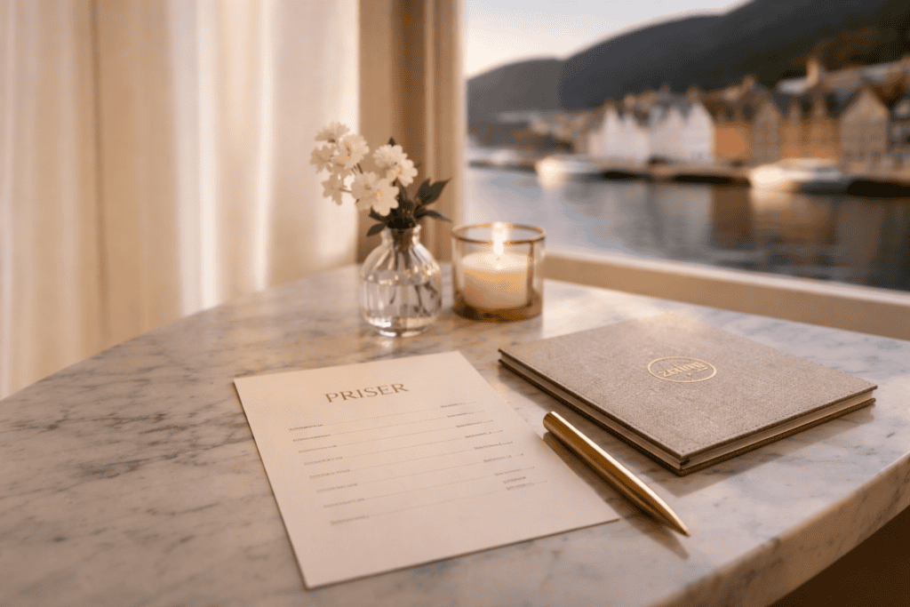 Aesthetic clinic in Bergen with consultation setting and pricing document